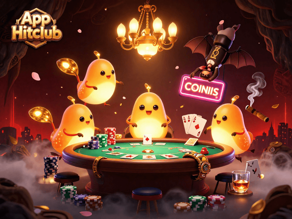 Experience thrilling gameplay with App Hitclub's vibrant casino scene featuring glowworms and a bat dealer.
